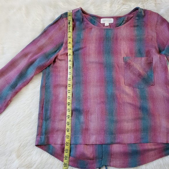 Anthro Cloth & Stone Plaid Top with Lace-Up Back M - Picture 13 of 14
